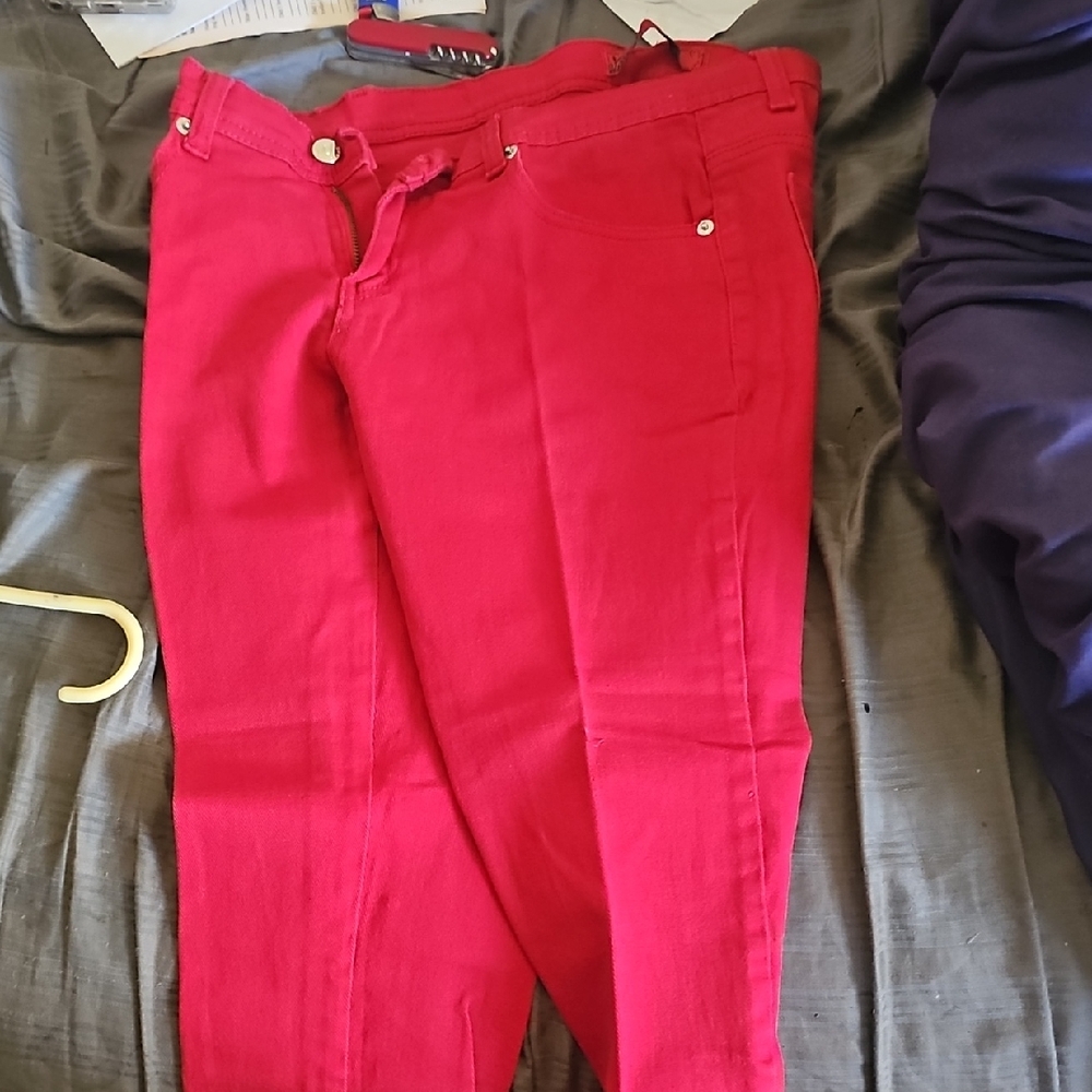 Vibrant Red Straight Leg Jeans for Women
